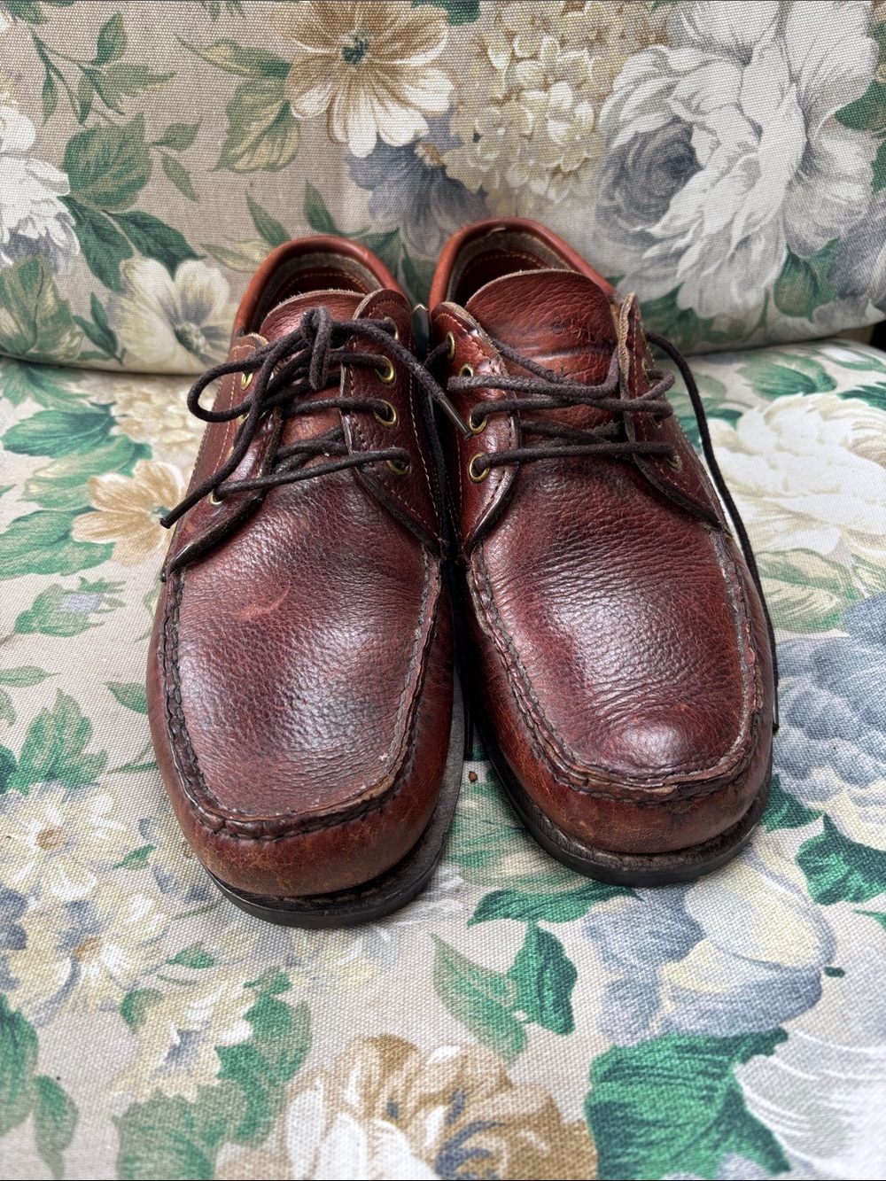 Orvis Gokey Vintage Brown Bison Leather Lace Up Moc-Toe Vibram Sole Sz 8.5E